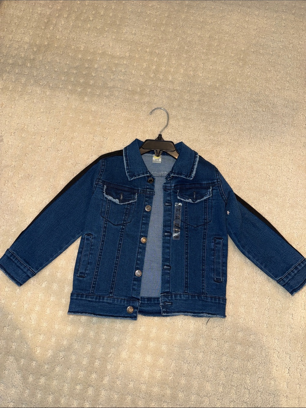 Kids Dark Blue Denim Jacket with Black Sleeve Stripe